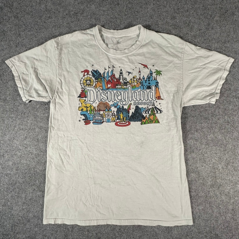 Disney Disneyland Resort T Shirt Mens Large White Attractions History Graphic